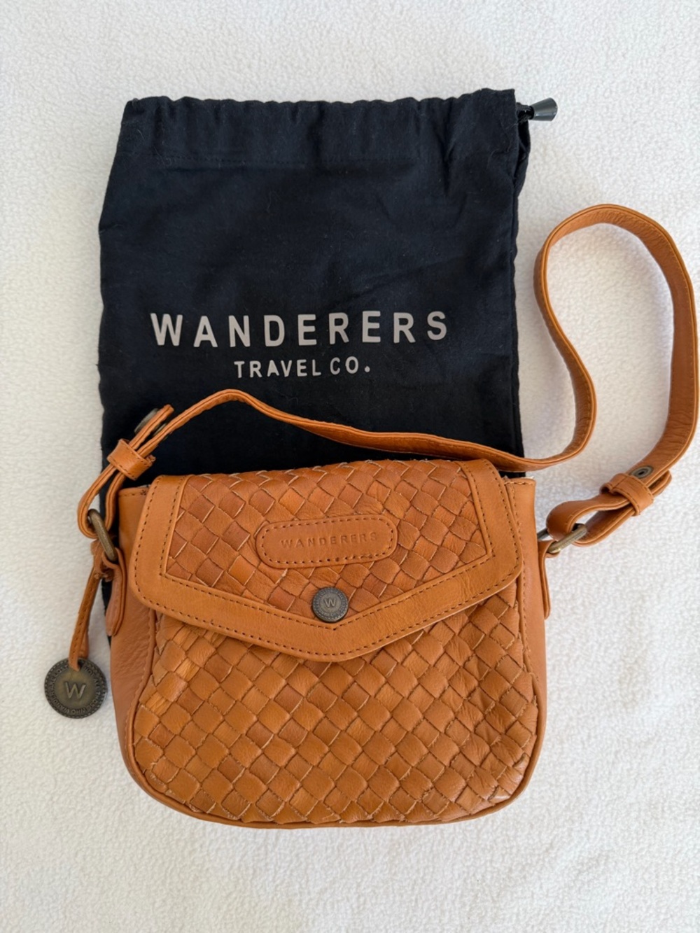 Wanderers Tan Woven Leather Crossbody bag